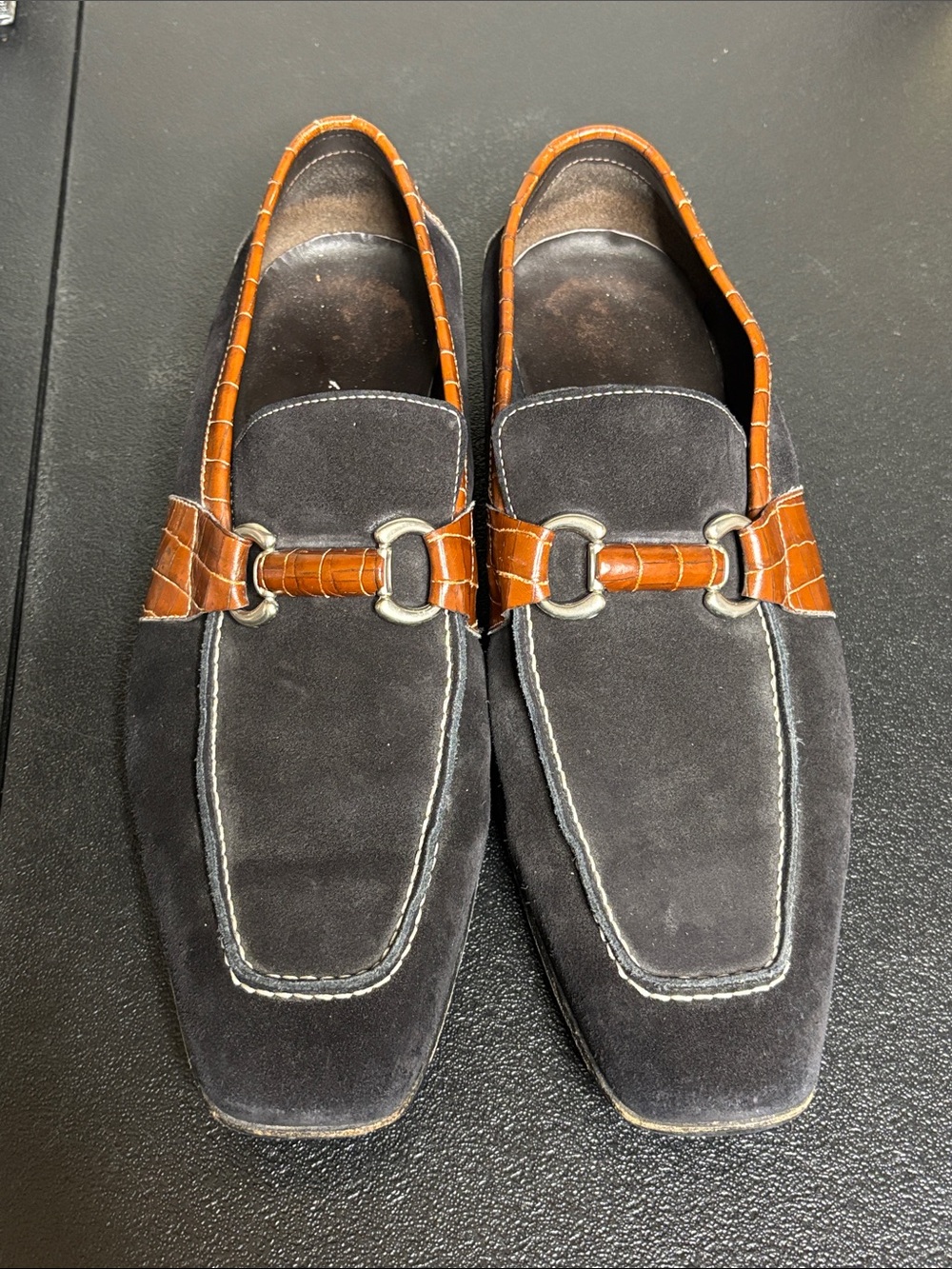 Donald J Pliner Men's Black Suede Loafers Leather Brown Accent Size 11 M
